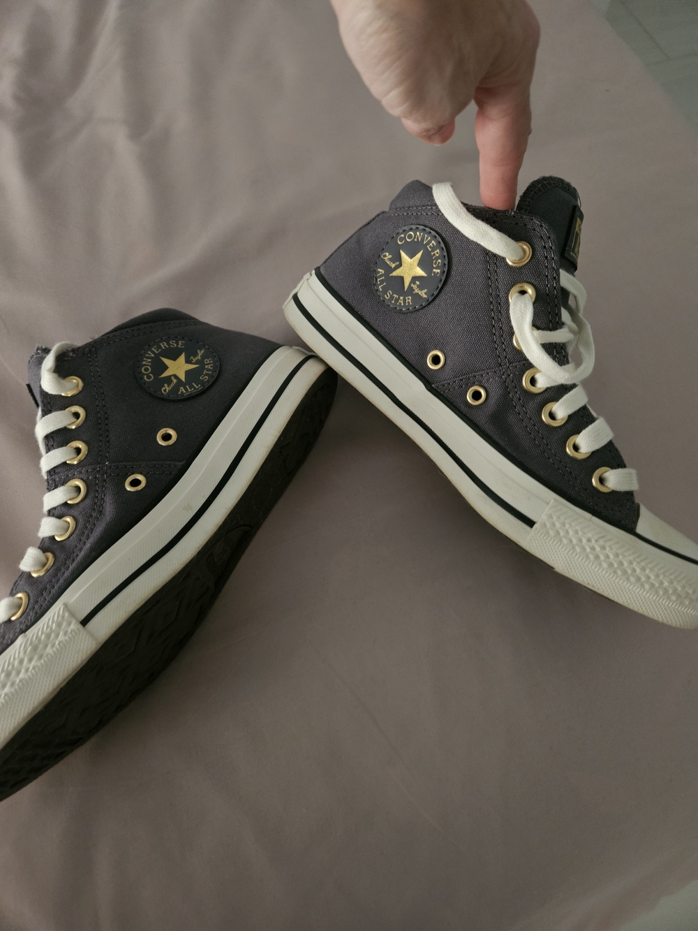 Converse High Top Sneakers in Charcoal with Gold Accents